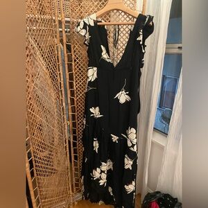 Free People Black Maxi Dress with White Floral Design